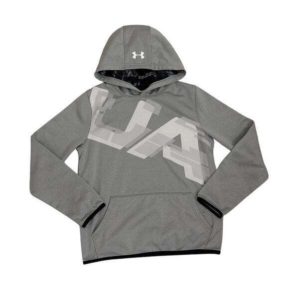 Under Armour Hoodie Gray Logo Fleece Pullover Sweatshirt Size Youth XL - Picture 1 of 2